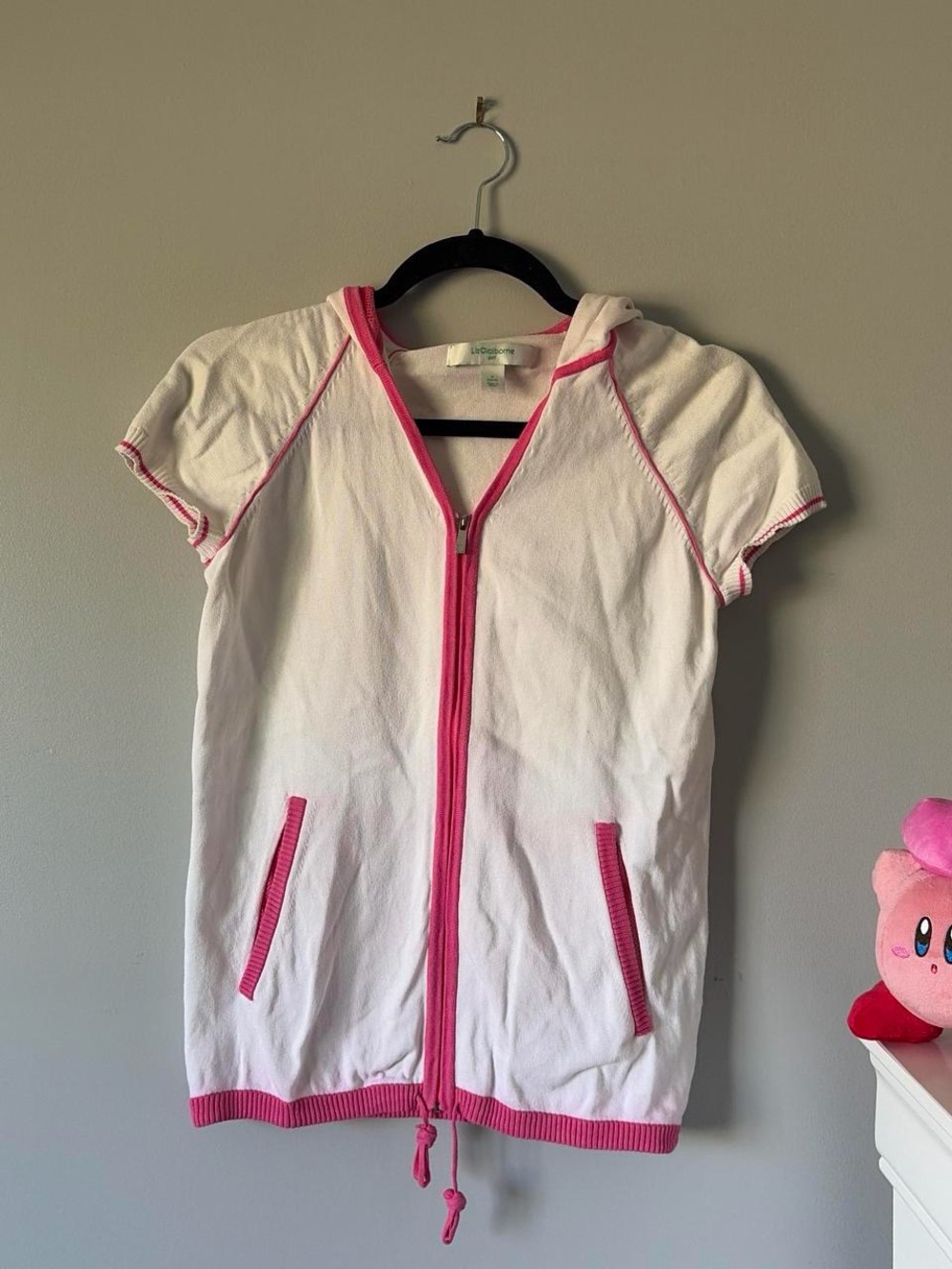 Liz Claiborne White Zip Front Hoodie with Pink Trim